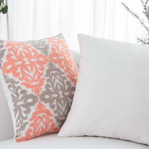 HWY 50 Coral Pink Decorative Throw Pillow Covers - 18x18 Inch (1 Piece) - Embroidered Cotton Farmhouse Cushion Cover
