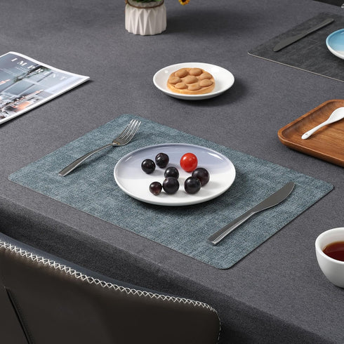 Set 8 Myir JUN Dual Sided Placemats, Faux Leather of for Dining Table, Non-Slip Washable Heat Resistant Indoor Outdoor
