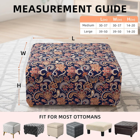 YISUN Ottoman Cover Square, Stretch Printed Ottoman Slipcover Square, Thick Storage Ottoman Covers Washable Footrest