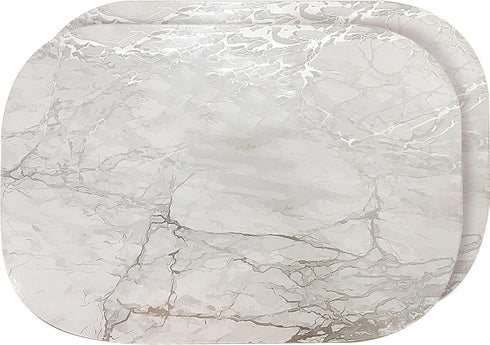 Dainty Home Set of 2 Silver Marble Oval Cork Placemats, 12"x18", Heat Resistant, Non-Slip, Easy Clean for Elegant Dining
