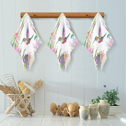 6 Pack, Hummingbird 11"x11" Kitchen Dish Towels Bird Flower Dish Cloths for Drying Dishes Absorbent Cleaning Cloths