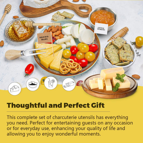 Charcuterie Boards Accessories, Charcuterie Utensils Cheese Butter Spreader Knife Set, Small Serving Tongs, Forks and