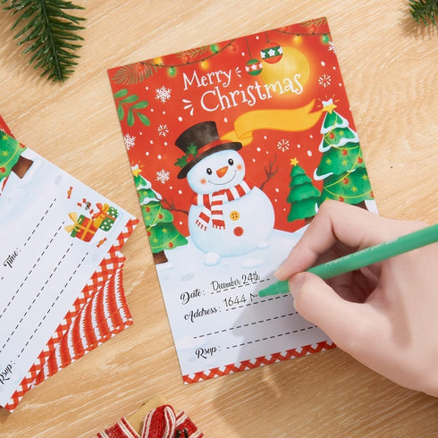 WERNNSAI 24 Pack Christmas Party Invitations Kit, Snowman Invitation Cards with Envelopes and Stickers