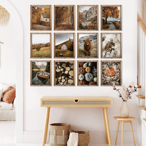 JarThenaAMCS 12Pcs Fall Wall Art Prints: Country Autumn Landscape Art Poster for Seasonal Home Gallery, 8 x 10in