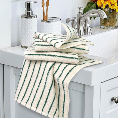 4 Pack, 13 13 Jacquotha Striped Cotton Washcloths x - Soft Wash Cloths for Bathroom, Kitchen, Gym, Face, Green