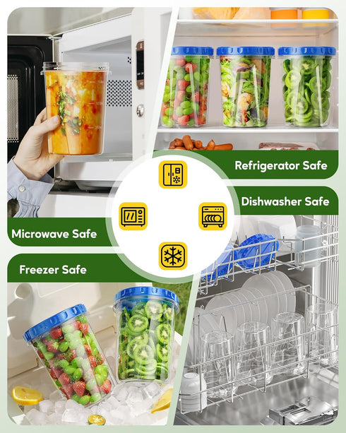 Canfanni 10 Pack-33oz Set, Freezer Storage Containers Plastic Food Storage Containers with Twist Top Lids, BPA Free
