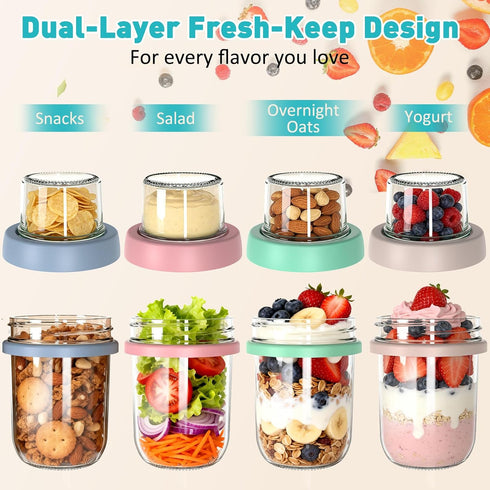 4 Pack 20 oz (16+4) Overnight Oats Containers with Lids and Spoons, Overnight Oats Jars, Glass Mason Jars with Dry