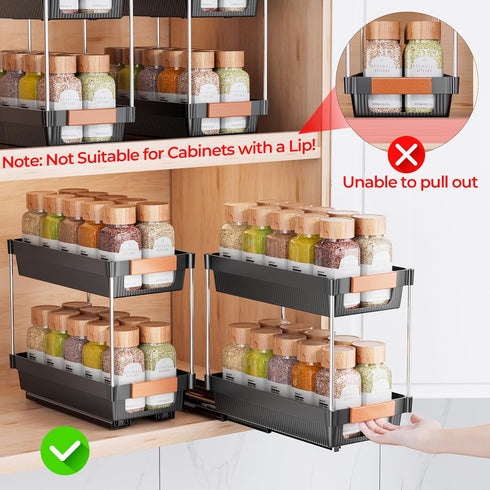 2 Pack 2 Need:12.5'' 11'' 5.5'' Delamu Pull Out Spice Rack Organizer for Cabinet, Tier Slide Out Spice Organization