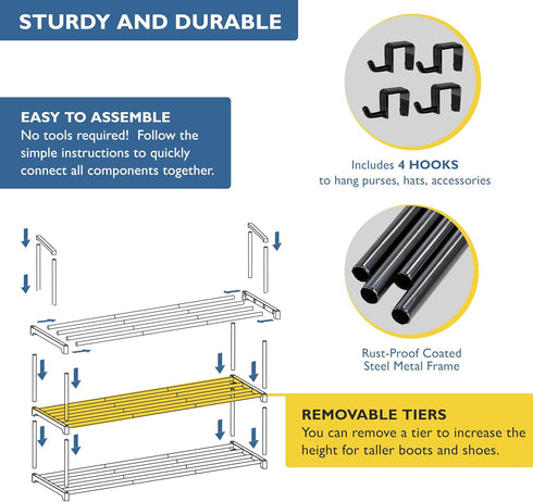 3 Closet, 15 Sundaze Shoe Rack - Tier Metal Shoe Rack for Front Door Entrance, Sturdy Long Shoe Organizer for Bedroom