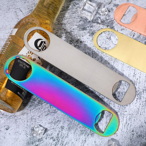 4 Pcs Heavy Duty Stainless Steel Flat Bottle Opener 7 Inch Solid Beer Opener for Bar Kitchen Wedding Party (Laser,