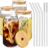 4pcs Set Drinking Glasses with Bamboo Lids & Glass Straws - 16oz Can Shaped Cups, Ideal for Beer, Iced Coffee,