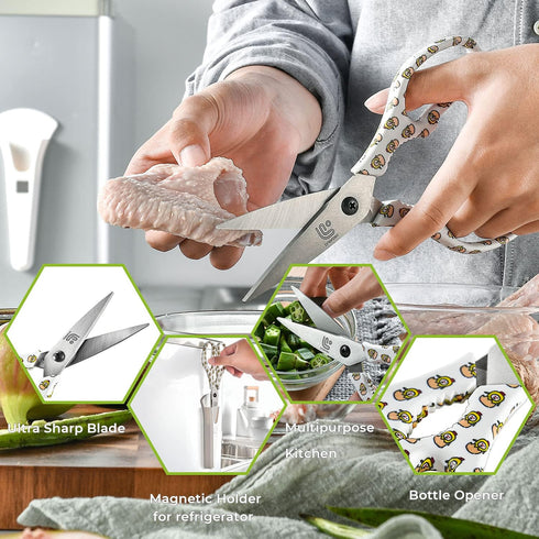 Linoroso Heavy Duty Kitchen Scissors - Japanese Steel 4034 with Magnetic Holder for Meat, Vegetables, BBQ