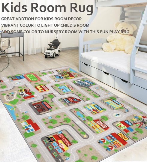 5'2''x3'3'', Kids Carpet Playmat Rug Kids Rugs for Bedroom, Non-Slip Town City Road Map Car Rugs for Kids Toy Cars