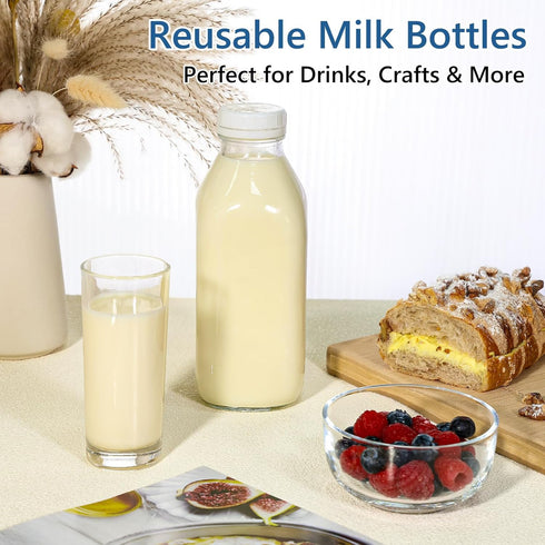 8 Pack 32oz KEYWING Glass Milk Bottles with Airtight Lids Reusable, Leak-proof Containers Dishwasher Safe, Food Grade
