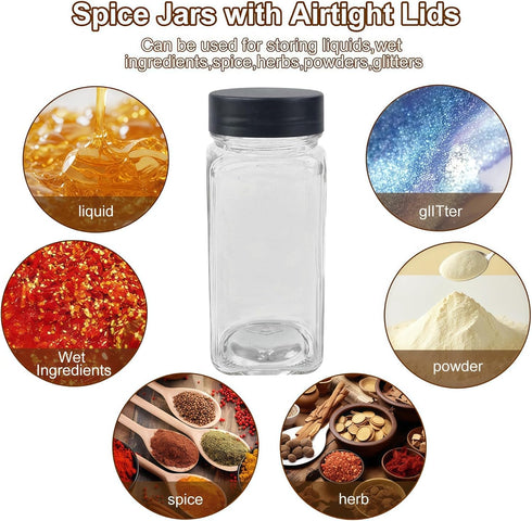 48Pcs Labels4oz (48, Spice Jars Containers with Black Seasoning Bottles with Shaker Lids for Rack, Cabinet