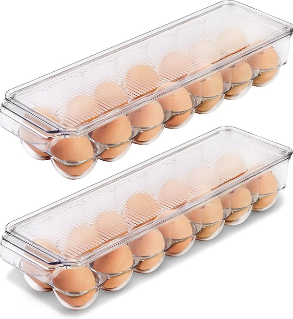 Utopia Home Egg Container with Lid and Handle for Refrigerator - Pack of 2 - Clear Stackable Holder for Kitchen Storage