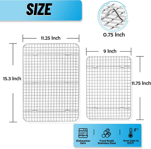 TeamFar Cooling Rack, 2 Pack Stainless Steel (15 Inch & 12 Inch) Baking Roasting Rack for Oven Baking Pan, Heavy Duty Wire Rack for Cookies Chicken Bacon, Healthy & Rust Free, Dishwasher Safe