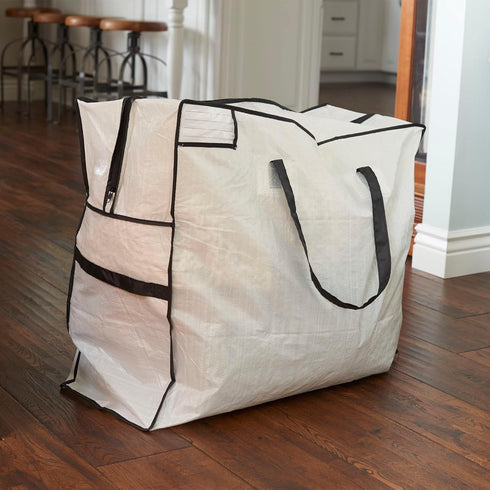 Household Essentials 2622 MightyStor Large Storage Bag with Handles, White Tarp with Black Trim for Clothing