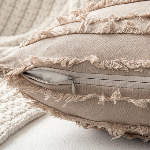 MIULEE Set of 2 Decorative Boho Throw Pillow Covers, Linen Striped Jacquard Pattern Cushion Covers, 16x16 Inch
