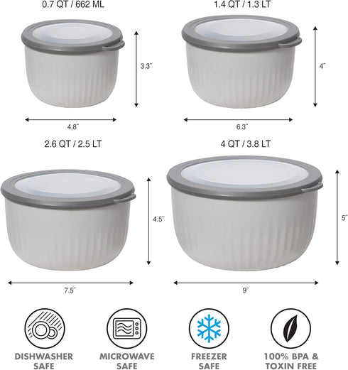 Oggi Prep, Store & Serve Plastic Bowl - 0.7 qt with See-Thru Lid, Dishwasher, Microwave & Freezer Safe, Lt Gray/Dk Gray