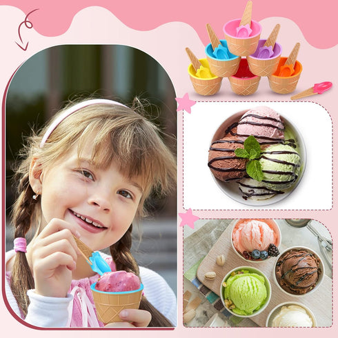 32 Pack 8 Summer Reusable Plastic Ice Cream Bowls and Spoons Candy Colors Ice Cream Cups Ice Cream Party Decorations