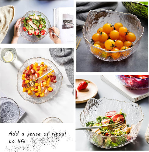 TOSSOW Glass Salad Bowl, Irregular Shape Serving Bowls, 25 oz Pyrex Mixing Bowls for Kitchen Prep, Transparent