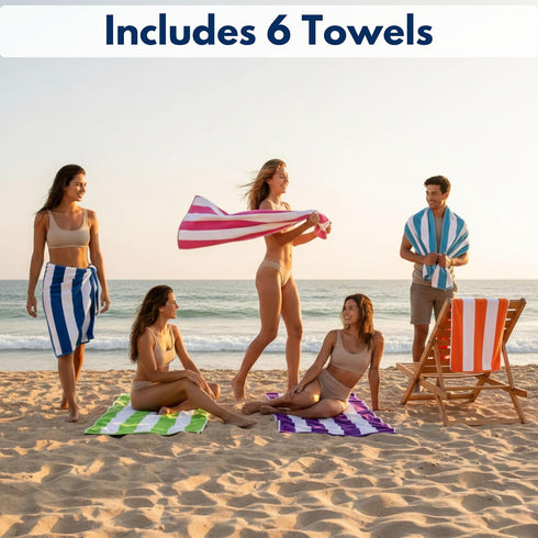 BolBom*S 6 Pack 30x60-100% Set Beach Towels Large Cotton Beach & Pool Towels Bulk Cabana Stripe - Quick Dry Bath Towel