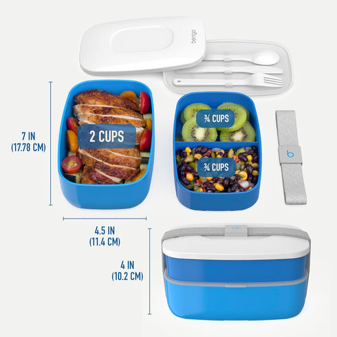 Bentgo Classic Adult Bento Box, Stackable 3-Compartment Lunch Box, BPA-Free, Ideal for Meal Prep, Blue