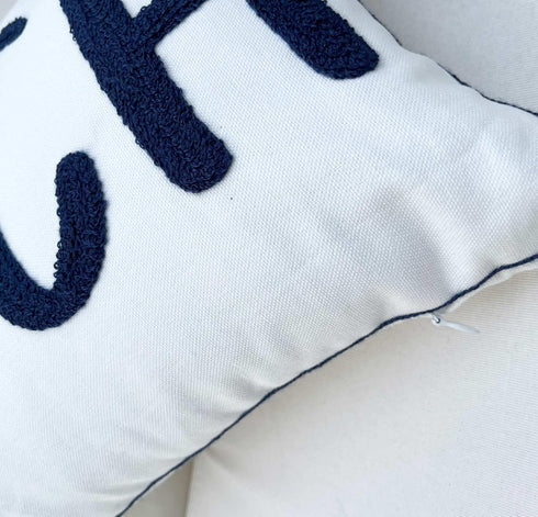 Nautical Style Embroidered Beach Throw Pillow Cover, White, 20" x 12"