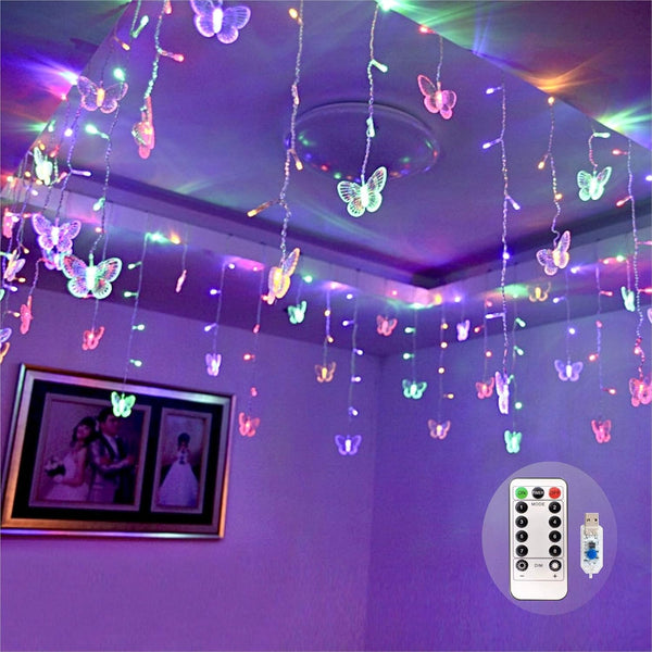 8 Modes 120 LED 19.7FT Firefly Twinkle Timer String Lights with Remote,Butterfly