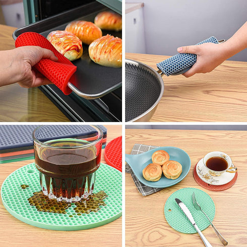 Trivets for Hot Pots and Pans, Decorative Silicone Hot Pads for Kitchen Counter, 4 pcs Square