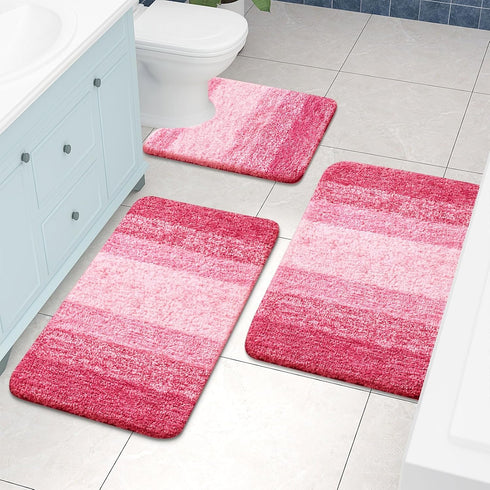 Arotive Microfiber Bathroom Rugs, Shaggy Soft Non-Slip Bath Mat, Machine Washable, 24"x16", Pink