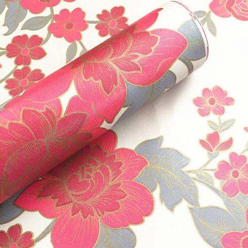 Moyishi Vintage Floral Flower Paper Peel & Stick Shelf Liner - Dresser Drawer Sticker, 17.7''x78.7'' Red