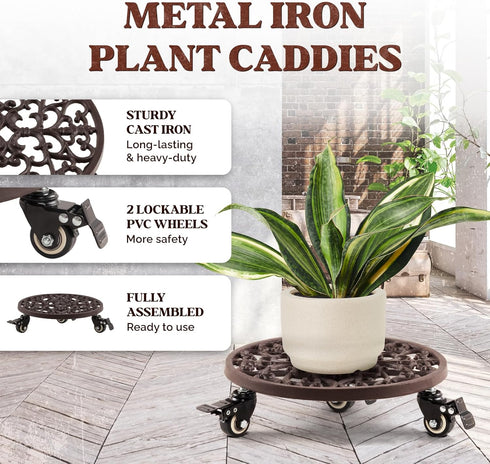 350 lbs 12 Inch Idzo Capacity Plant Caddy with Wheels Heavy Duty Cast Iron Plant Stand with Lockable Wheels Classis