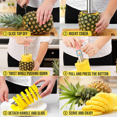 Zulay Kitchen Stainless Steel Pineapple Corer & Slicer - Heavy Duty Cutter with Reinforced Blade, Pink
