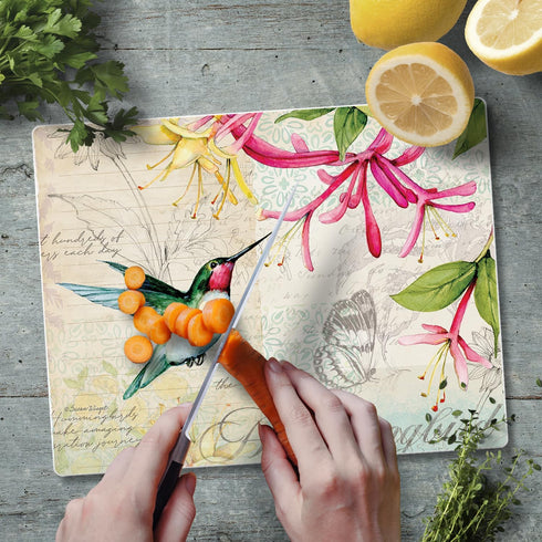 CounterArt Field Guide Hummingbird 3mm Tempered Glass Cutting Board, 10” x 8”, Dishwasher Safe, USA Made