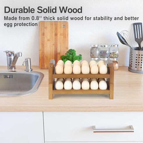 Uibyriy 2-Tier 36 Countertop Wooden Egg Holder for Eggs, Wooden Egg Holder with Carry Handle for Chicken, Duck