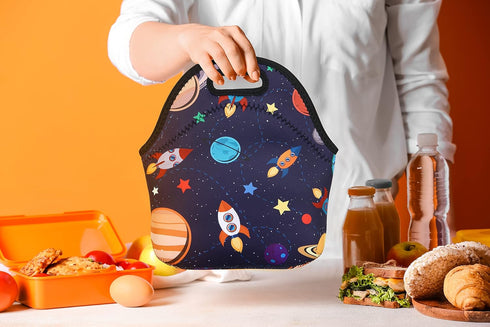Violet Mist Women's Reusable Neoprene Lunch Bag, Space Rocket, Unisex, 11.4"L x 10.43"H x 5.51"W, fits containers up to