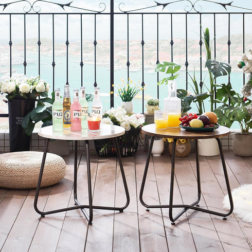 VECELO Small Round Metal Side Snack Table for Outdoor & Indoor Use - Anti-Rust Design