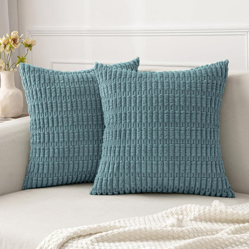 MIULEE Pack of 2 Decorative Corduroy Throw Pillow Covers, 20x20 Inch, Soft Boho Striped for Modern Farmhouse Home Decor