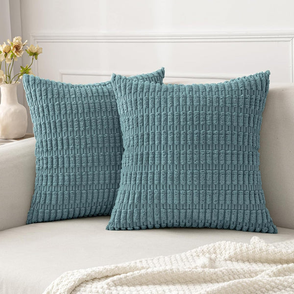MIULEE Pack of 2 Decorative Corduroy Throw Pillow Covers, 20x20 Inch, Soft Boho Striped for Modern Farmhouse Home Decor