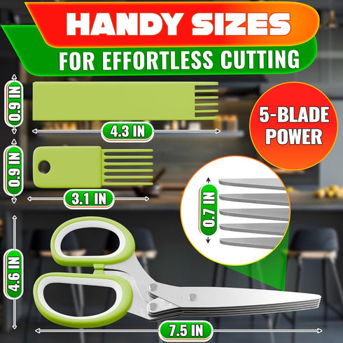 5 5x Herb Scissors with Blades and Cover Stainless Steel Herb Cutter with Ergonomic Handle and Cleaning Brush