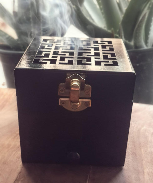 Nazareth Store Black Wood Incense Burner Holder, Natural Ash Wood Box Distiller for Aromatherapy