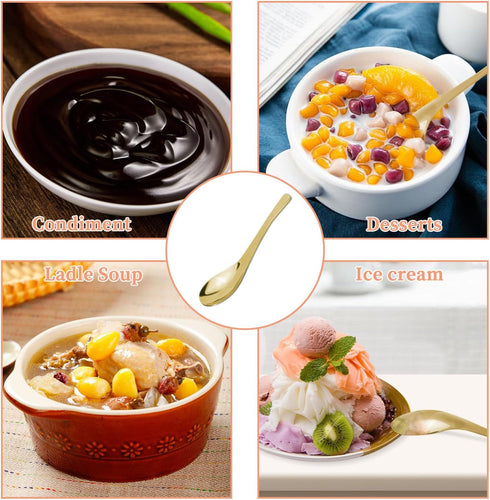 8Pcs Heavy-Weight Thickened Soup Spoons, 18/8 Stainless Steel Silverware for Soup, Ramen, Pho, and Ice Cream (Gold)