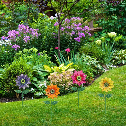YEAHOME 4 Pack Garden Decor, 20'' Flower Garden Stakes, Metal Flowers for Outdoor Lawn