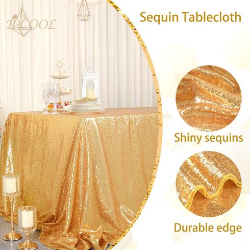 B-COOL Gold Sequin Table Cloth - Rectangle Glitter Tablecloth for Wedding Decoration, Christmas, 50x50 inch
