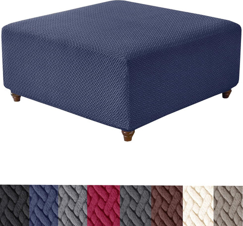 HFCNMY Stretch Knitted Jacquard Thick Washable Storage Ottoman Slipcover Foot Stool Cover with