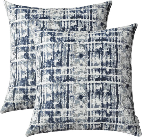 Jacquard Decorative Throw Pillow Covers for Couch, Set of 2, 18x18 Inches, Navy Blue