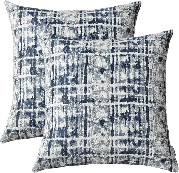 Jacquard Decorative Throw Pillow Covers for Couch, Set of 2, 18x18 Inches, Navy Blue