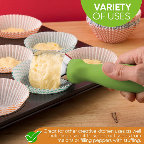 Spring Chef Green Heavy Duty Ice Cream Scoop, Non-Slip Handle, Professional Metal Kitchen Tool